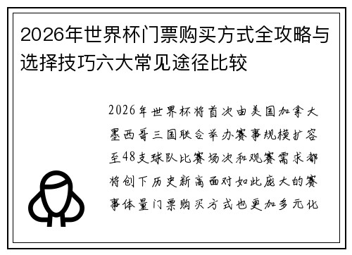 2026年世界杯门票购买方式全攻略与选择技巧六大常见途径比较
