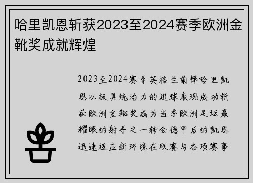 哈里凯恩斩获2023至2024赛季欧洲金靴奖成就辉煌